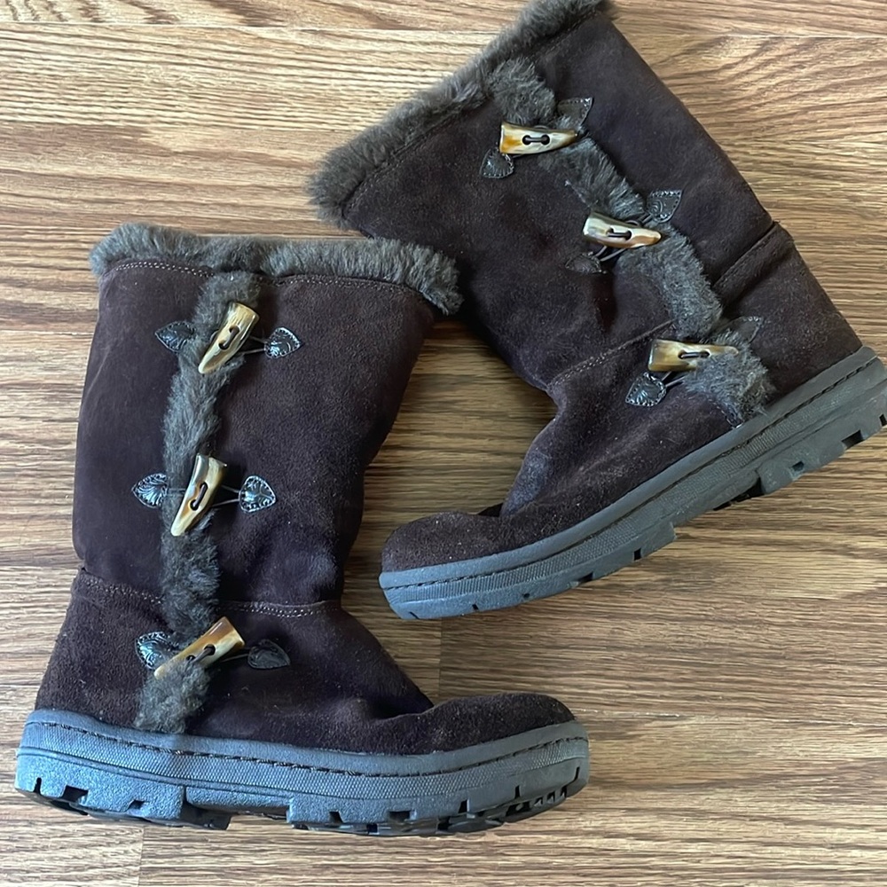 Bass Leather Winter Boots Mid Calf Faux Fur Chocolate Size 9